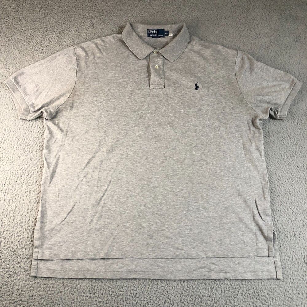 Polo Ralph Lauren Shirt Mens XL Gray Polo Golf Preppy Slit Embroidery Pony Logo